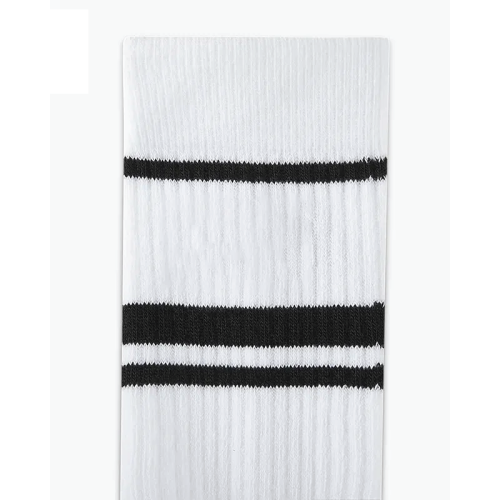 Men's Classic White Crew Socks with Double Black Stripes - Image 4