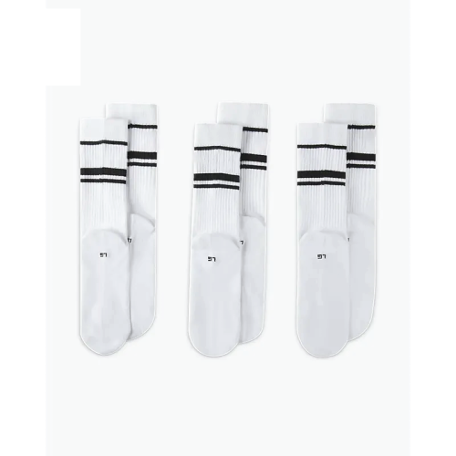 Men's Classic White Crew Socks with Double Black Stripes - Image 3