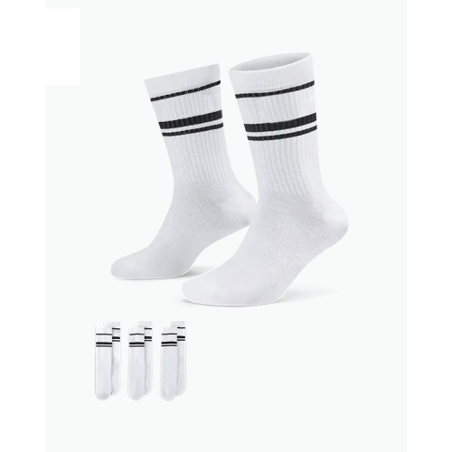 Men's Classic White Crew Socks with Double Black Stripes