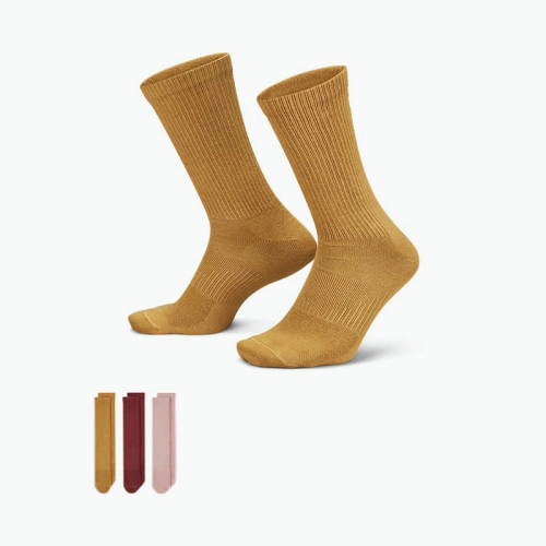 Men's Ribbed Crew Socks in Earth Tones - Mustard, Burgundy, Pink