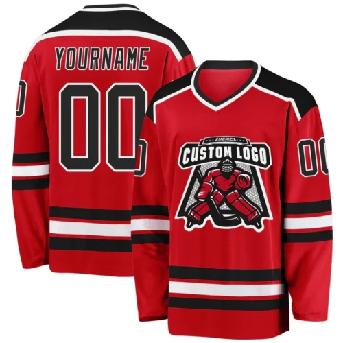 Custom Red Black Men's Hockey Jersey