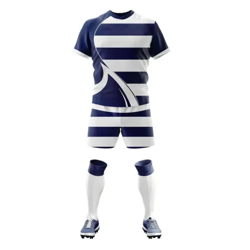 Men's Rugby Uniform Set - Sleek Gray & White Striped