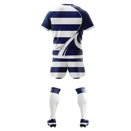 Men's Rugby Uniform Set - Sleek Gray & White Striped - Image 2