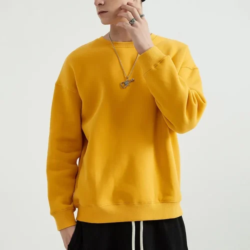 Solid Yellow Color Men's Casual Sweatshirt